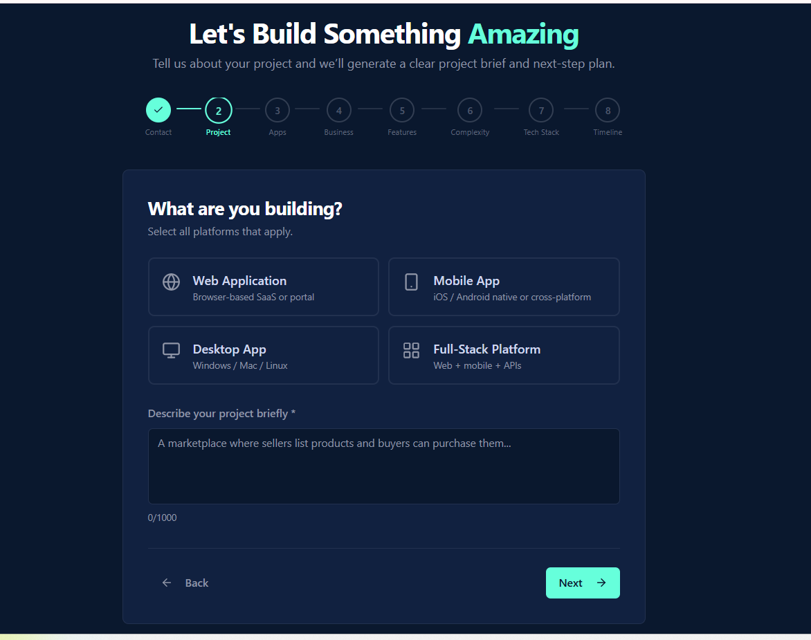 Project Intake Questionnaire flow