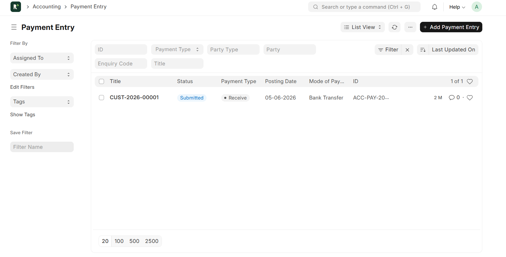 Nursery payment tracking