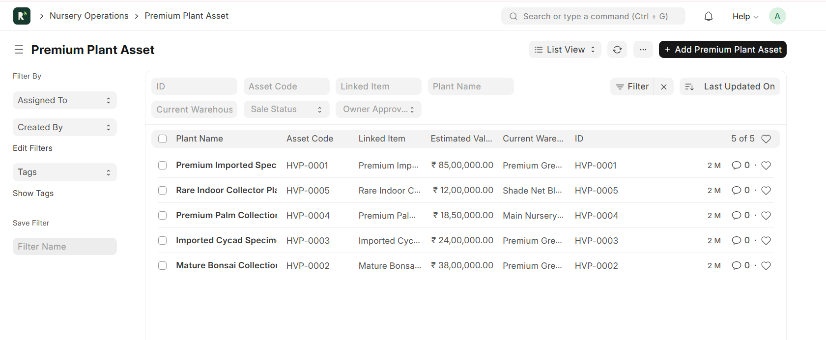 Premium plant asset tracking