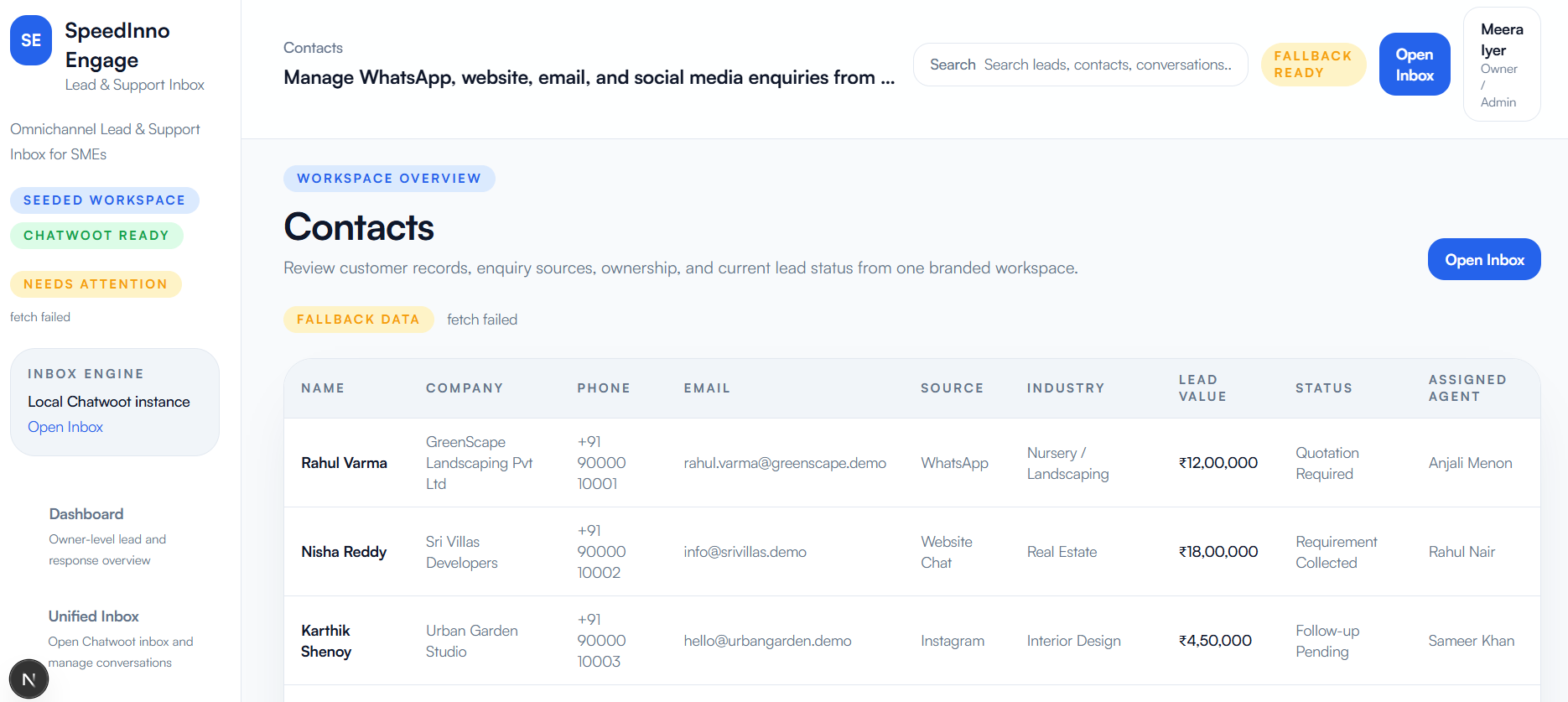 SpeedInno Engage contacts